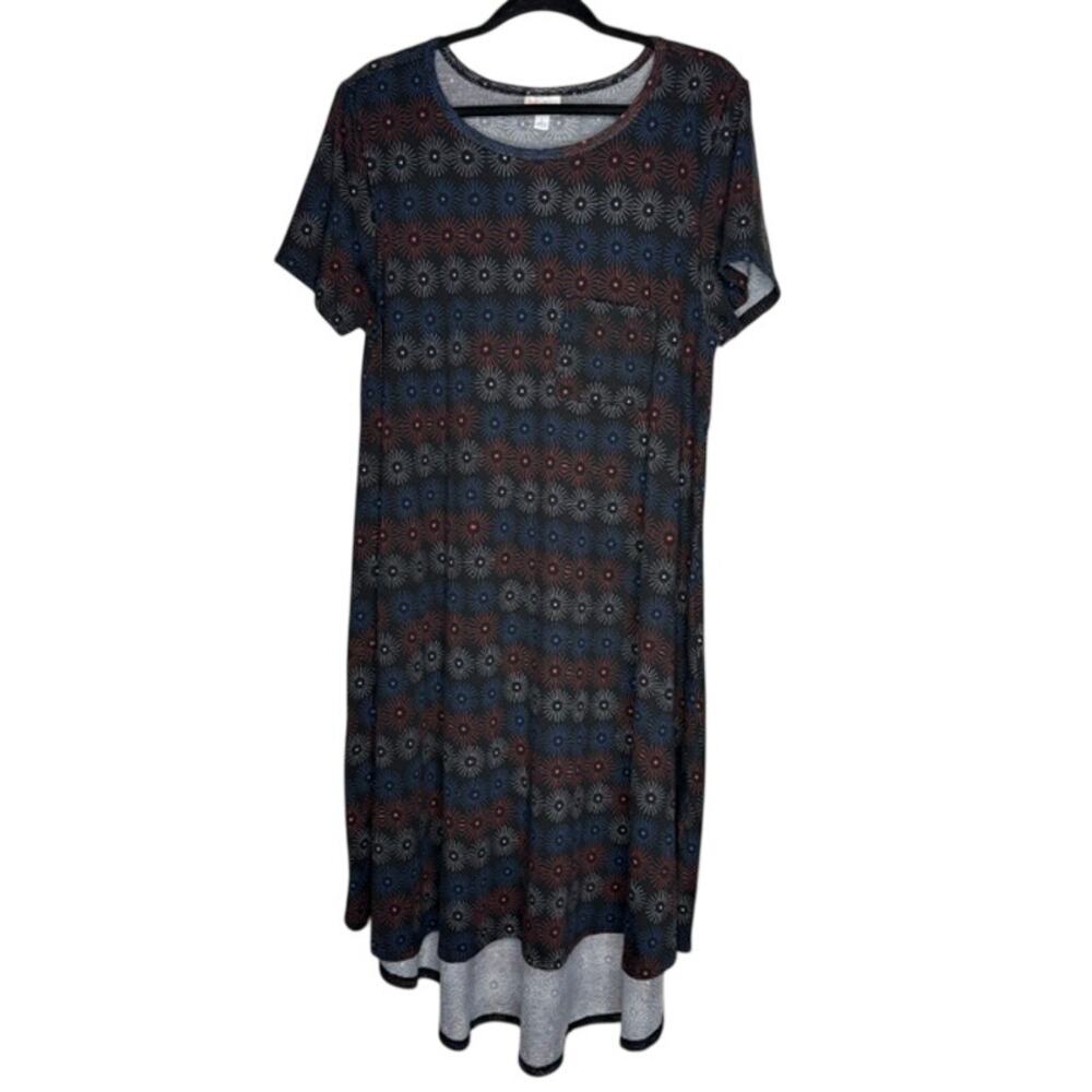 LuLaRoe Black Large Carly Red White Blue Starburst 4th of July Americana